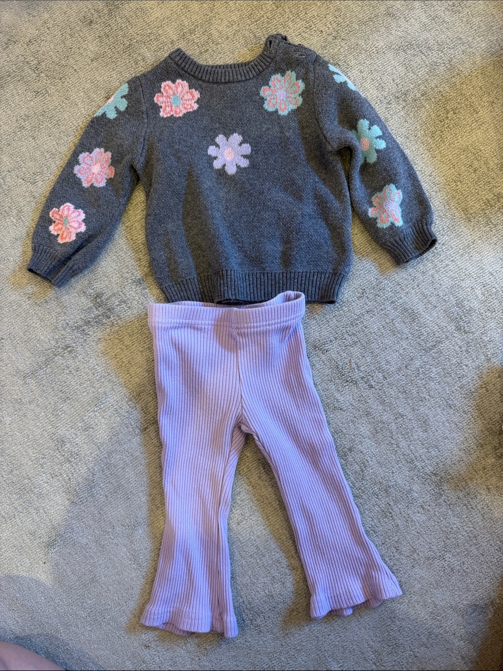Andy and Evan 6-9 month sweater set with purple flare pants